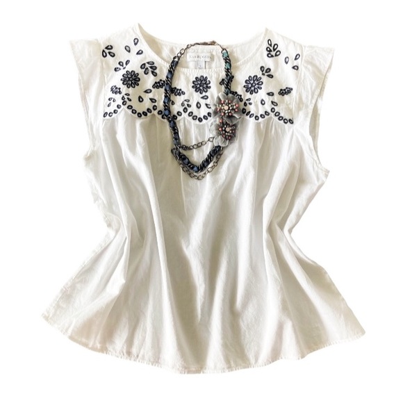White Blouse Kim Rogers Size L Folklore Embroidered Top - Picture 1 of 13